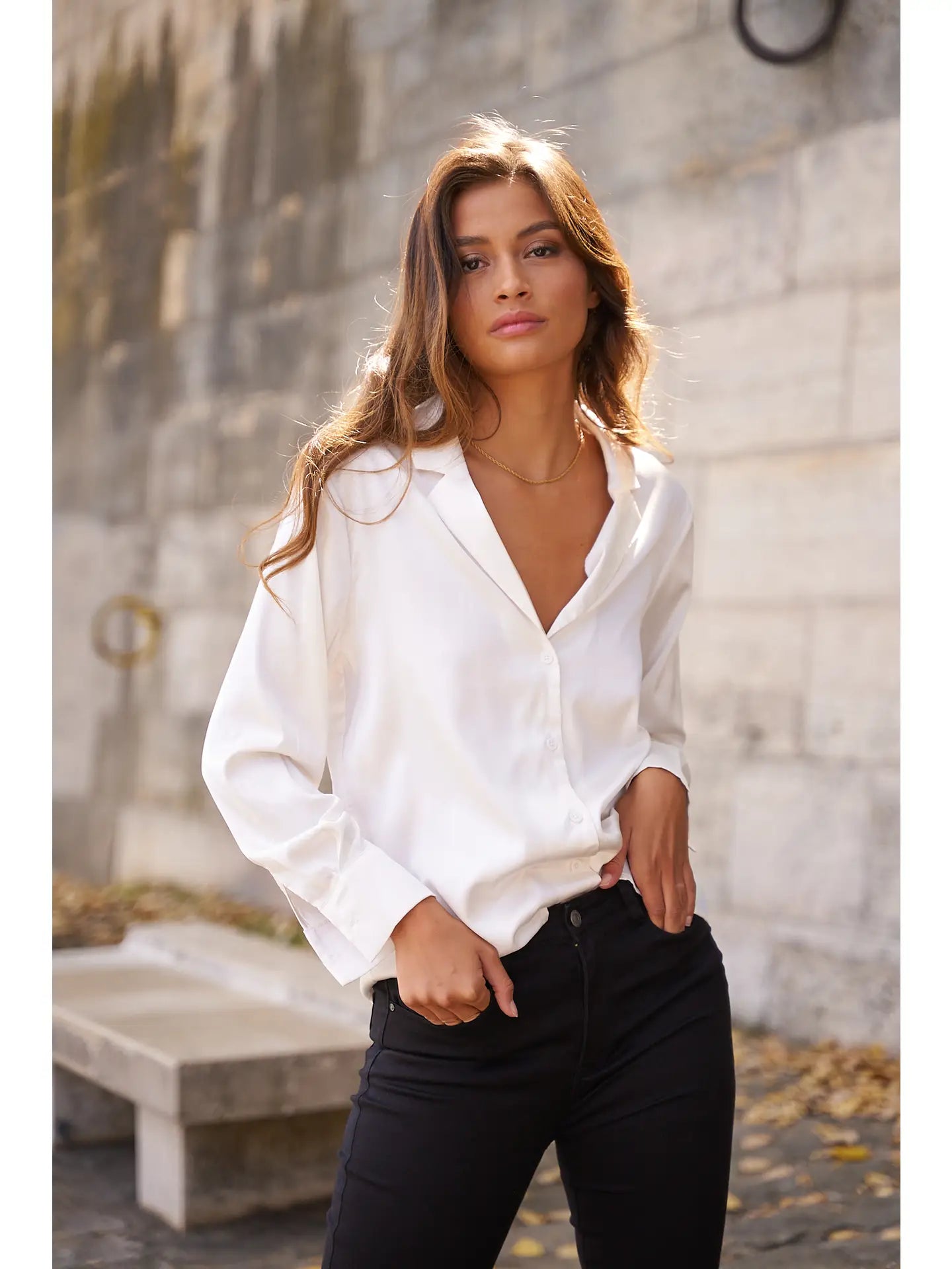 Chemise Paris col pyjama en satin