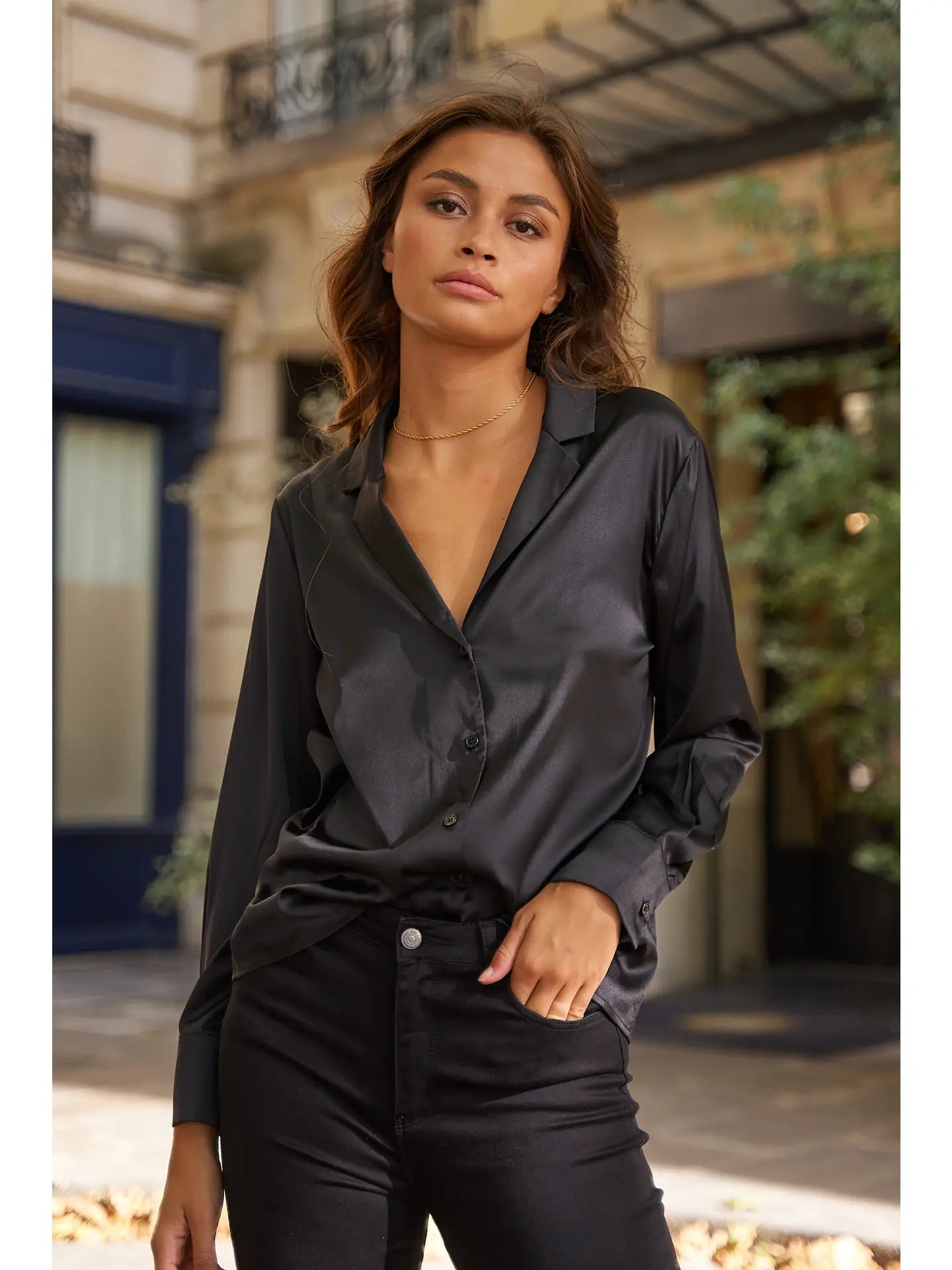 Chemise Paris col pyjama en satin