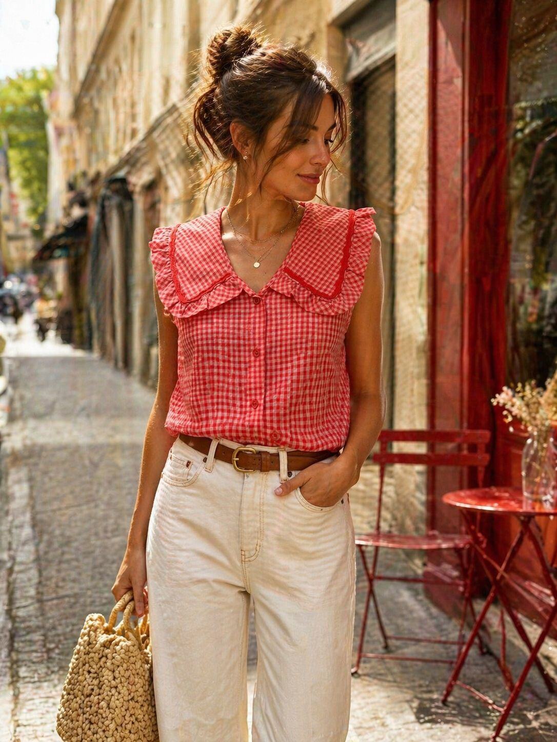 Ava - Chemise sans manches à imprimé Vichy