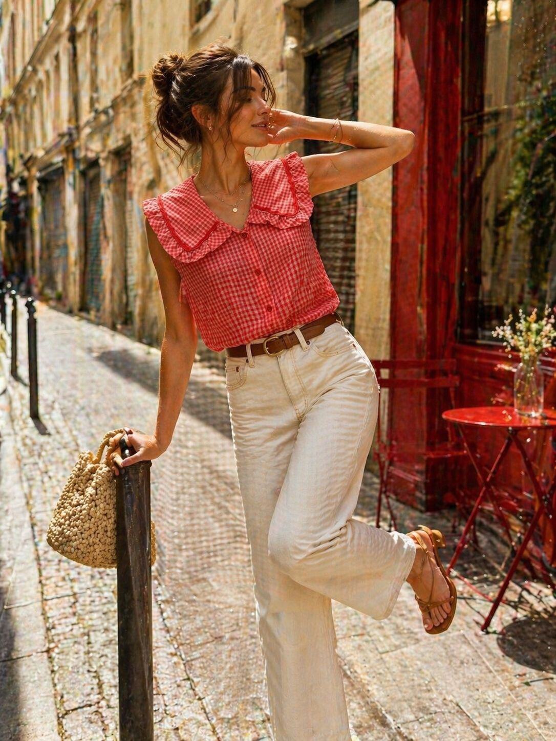 Ava - Chemise sans manches à imprimé Vichy
