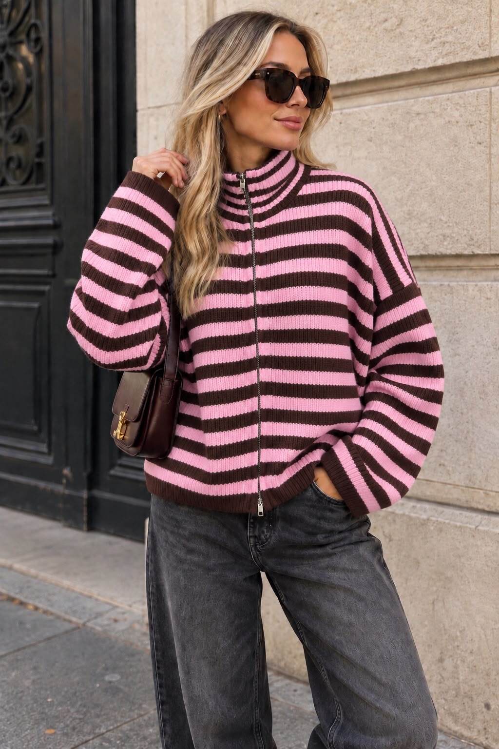 Romy - Gilet Zippé à Rayures