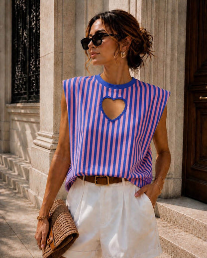 Billie - T-shirt Sans Manches Rayé Cœur Découpé