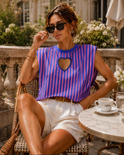 Billie - T-shirt Sans Manches Rayé Cœur Découpé