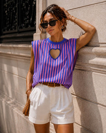 Billie - T-shirt Sans Manches Rayé Cœur Découpé